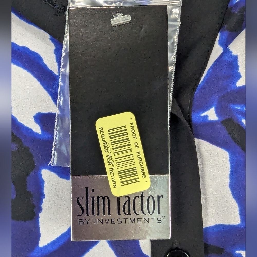 Slim Factor Large NWT Tunic Blouse Blue/Black/White Button Down - Picture 9 of 13